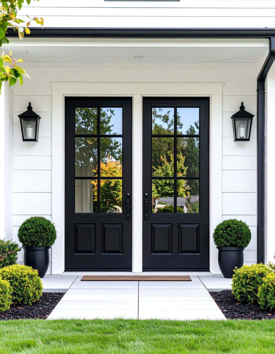 French Door Black Frame Design - 24 White House Ideas With Black Doors