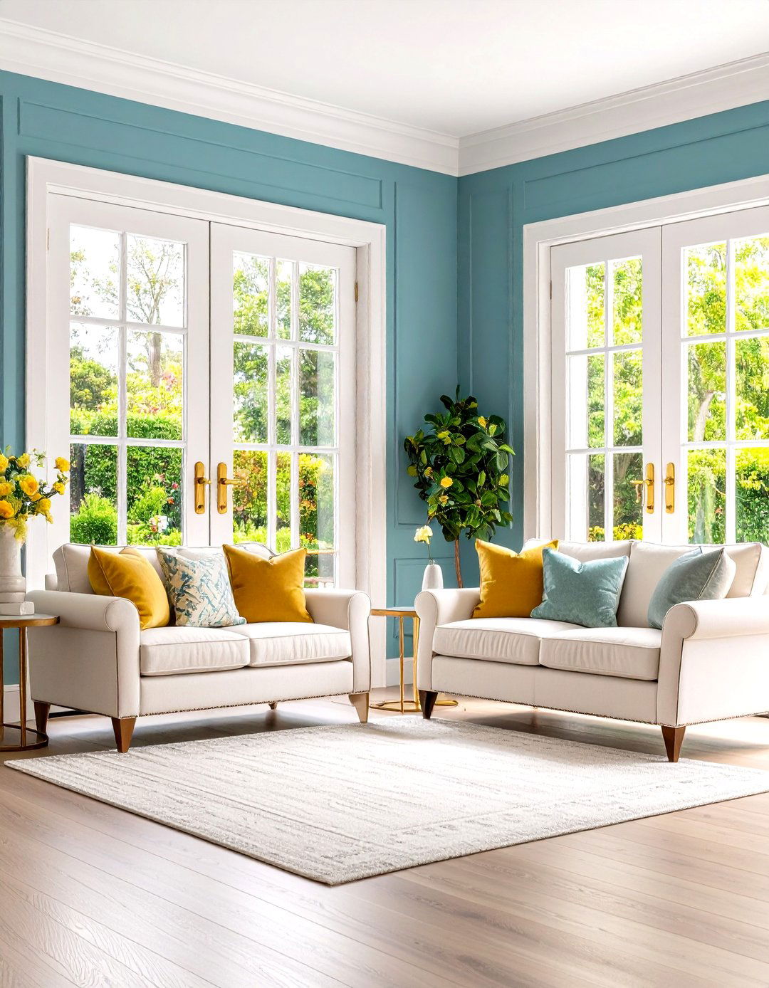 French Door Living Space - 24 Hamptons Living Room Ideas
