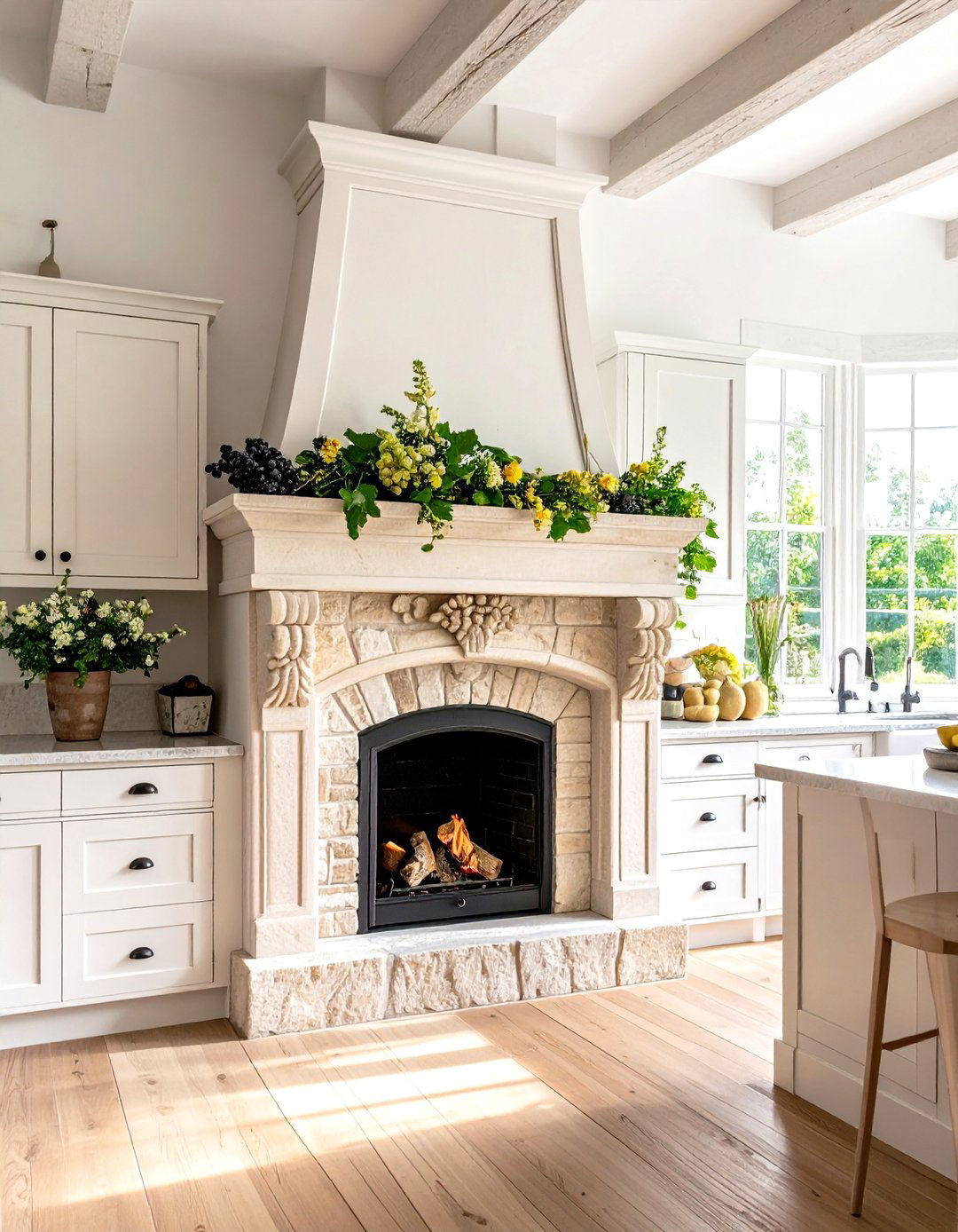 French Farmhouse Limestone Surrounds - 24 Traditional Fireplaces
