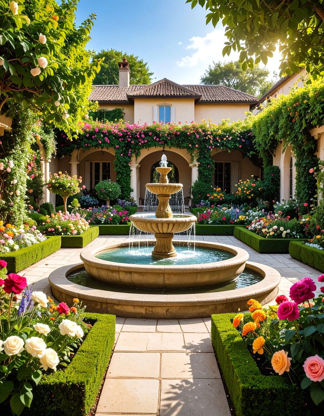French Fountain Courtyard Garden - 24 Formal Garden Ideas