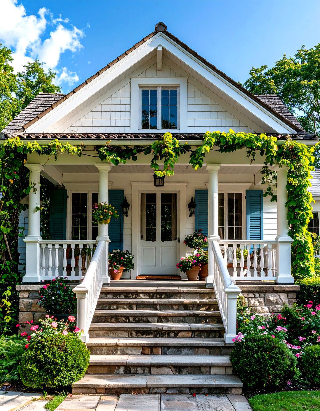 French Provincial Limestone Features - 24 Open Gable Porch Ideas