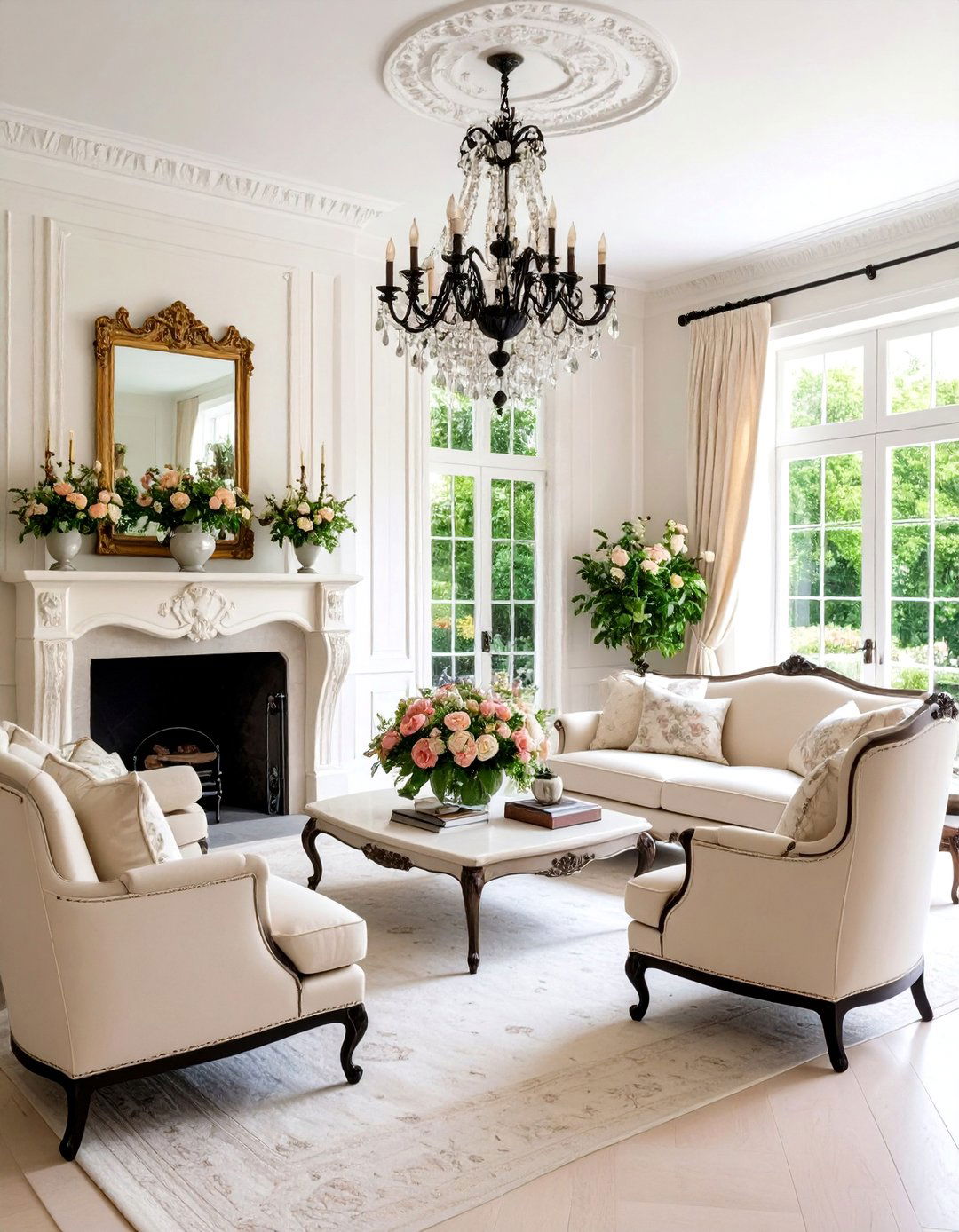 French Provincial Living Room - 24 Cream and Black Living Room Ideas