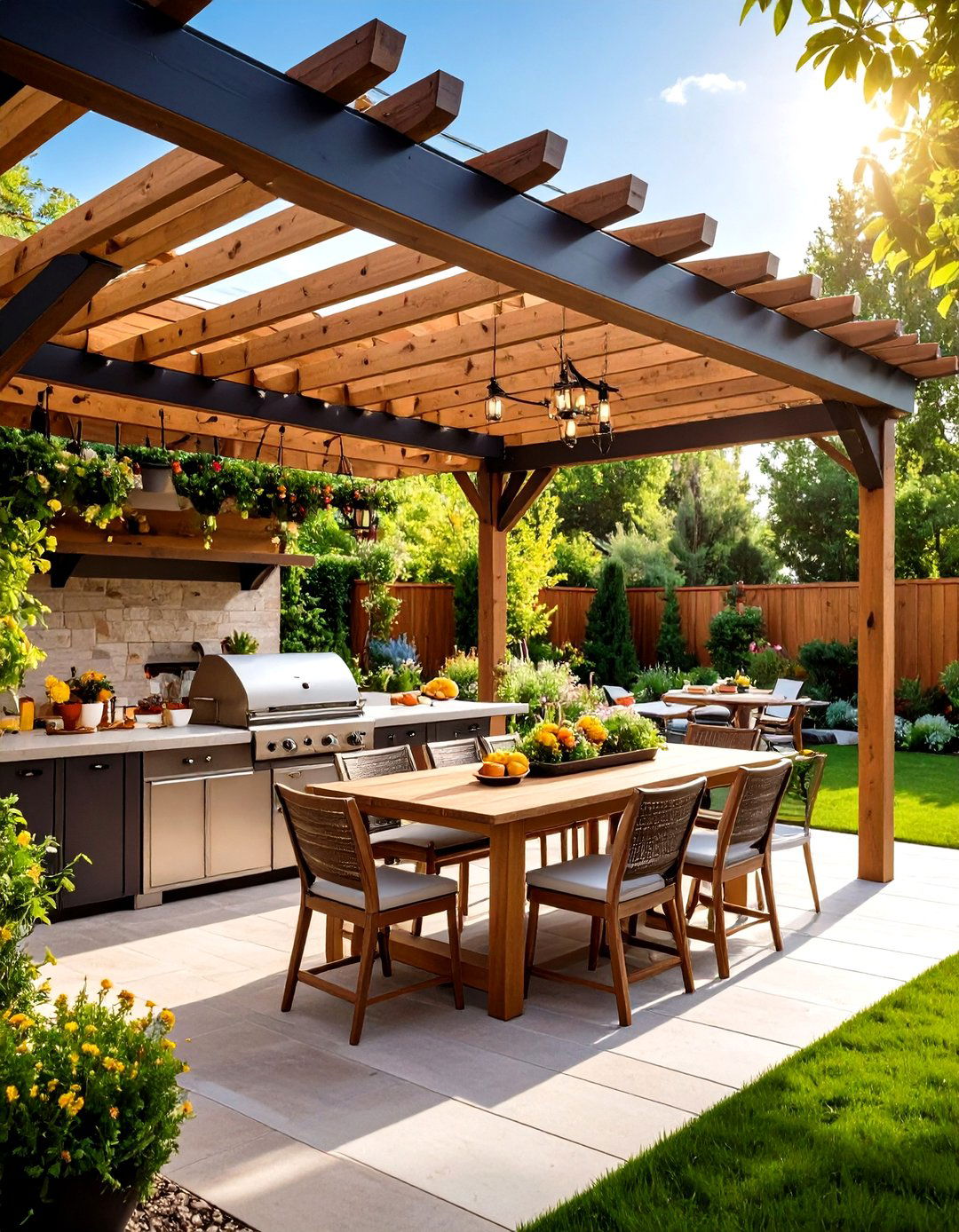 Front Porch Pergola with Outdoor Kitchen Integration - 24 Front Porch Pergola Ideas