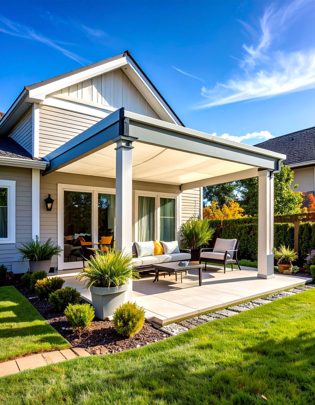 Front Porch Pergola with Retractable Canopy - 24 Front Porch Pergola Ideas