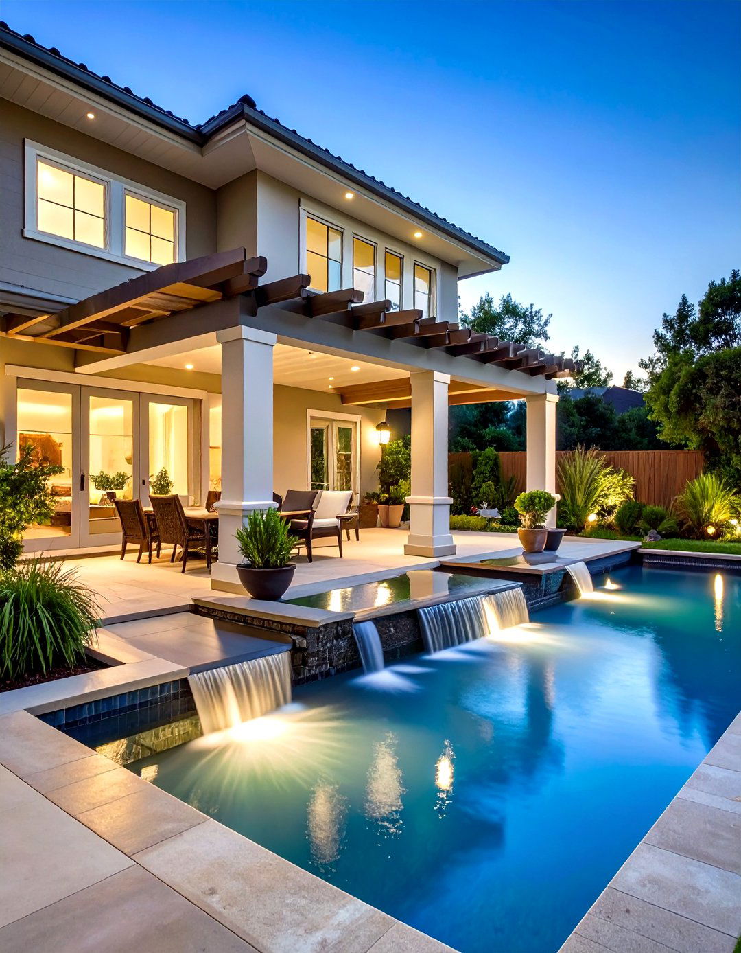 Front Porch Pergola with Water Feature Integration - 24 Front Porch Pergola Ideas