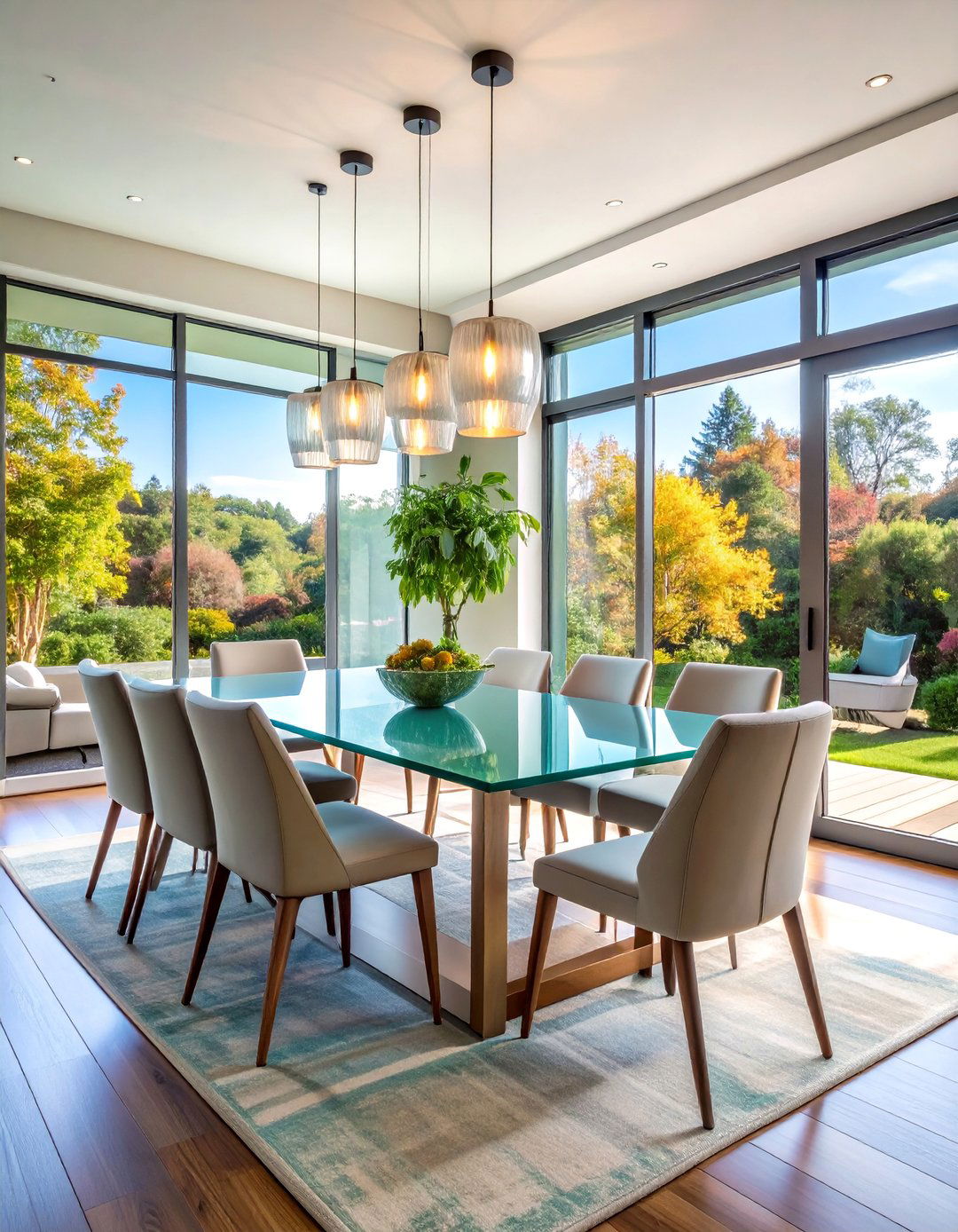 Frosted Glass Dining Room with Etched Design Elements - 24 Art Deco Dining Room Ideas