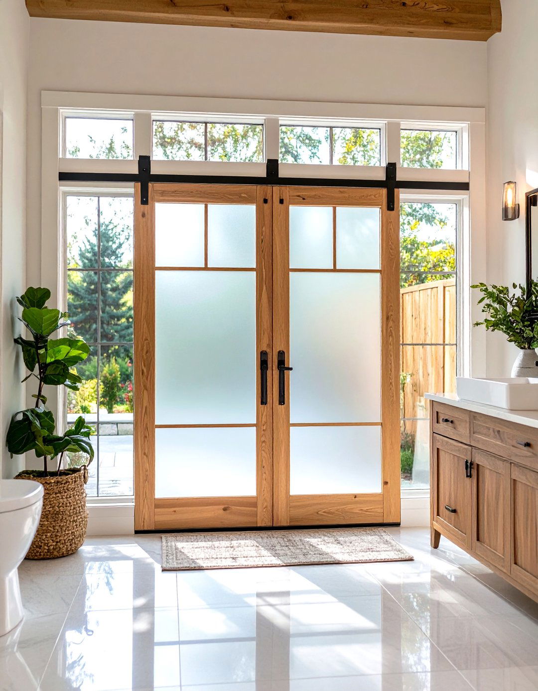 Frosted Glass Panel Bathroom Barn Door - 24 Bathroom Barn Door Ideas