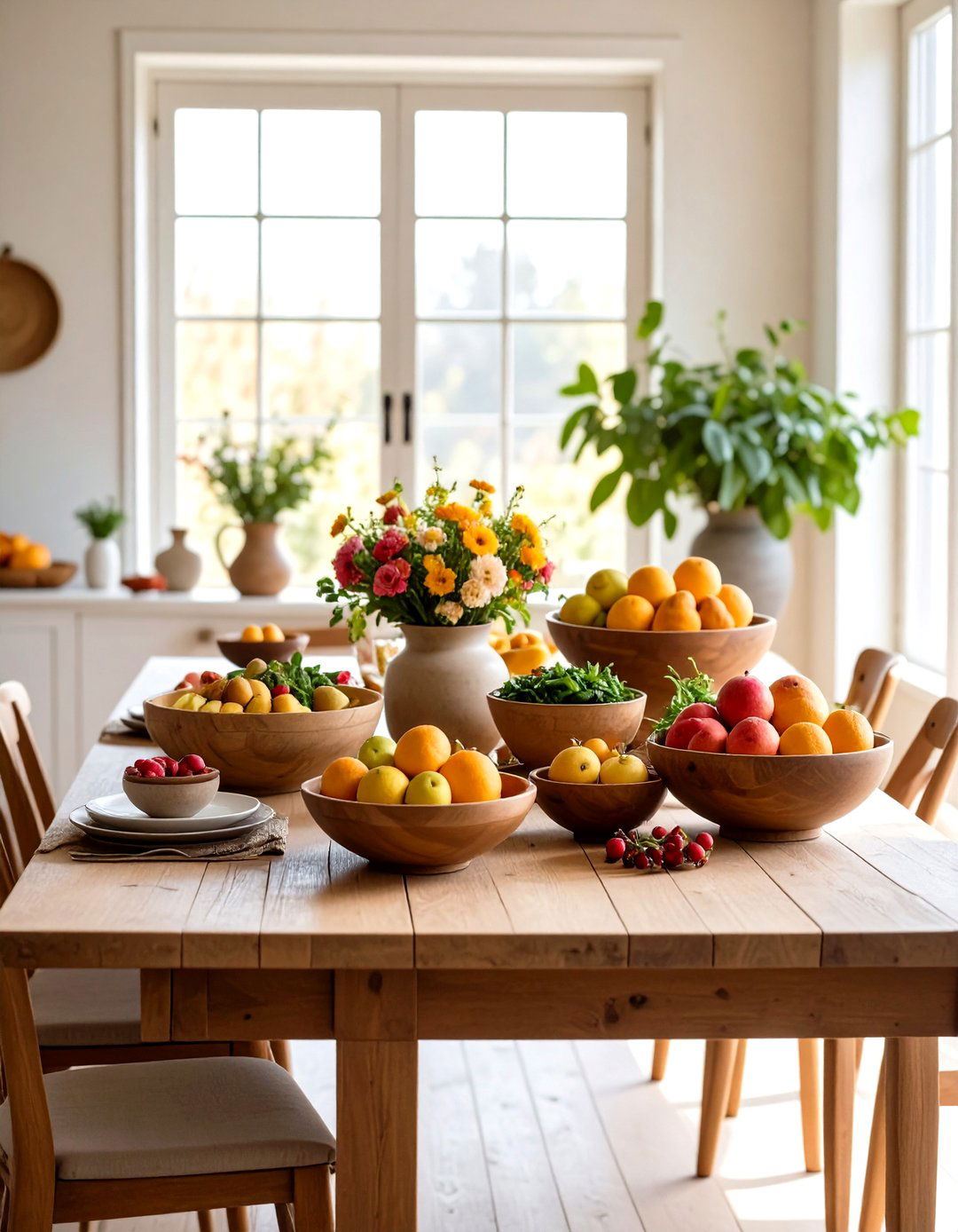 Fruit and Vegetable Display Bowls - 24 Dining Room Table Decor Ideas