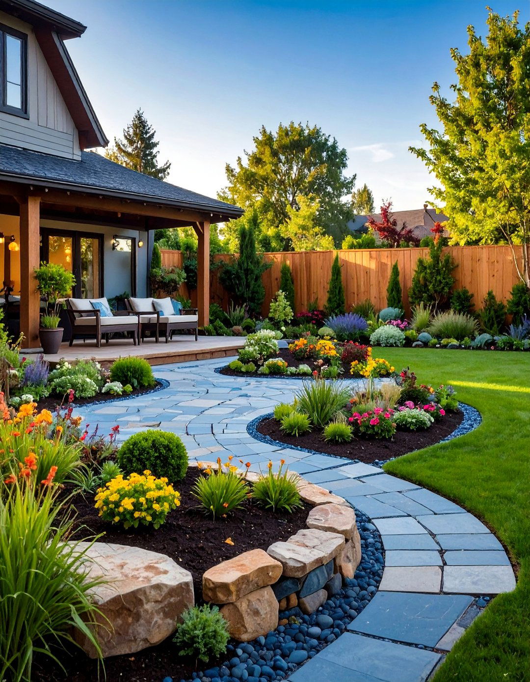 Full Color Bluestone Garden Integration - 24 Bluestone Patio Ideas