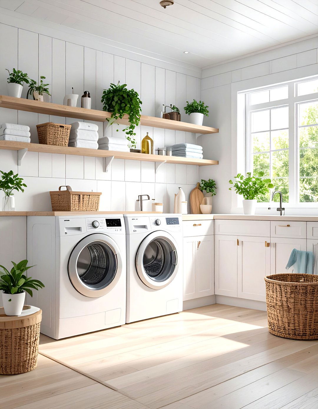 Full Wall Shiplap Treatment - 24 Shiplap Laundry Room Ideas