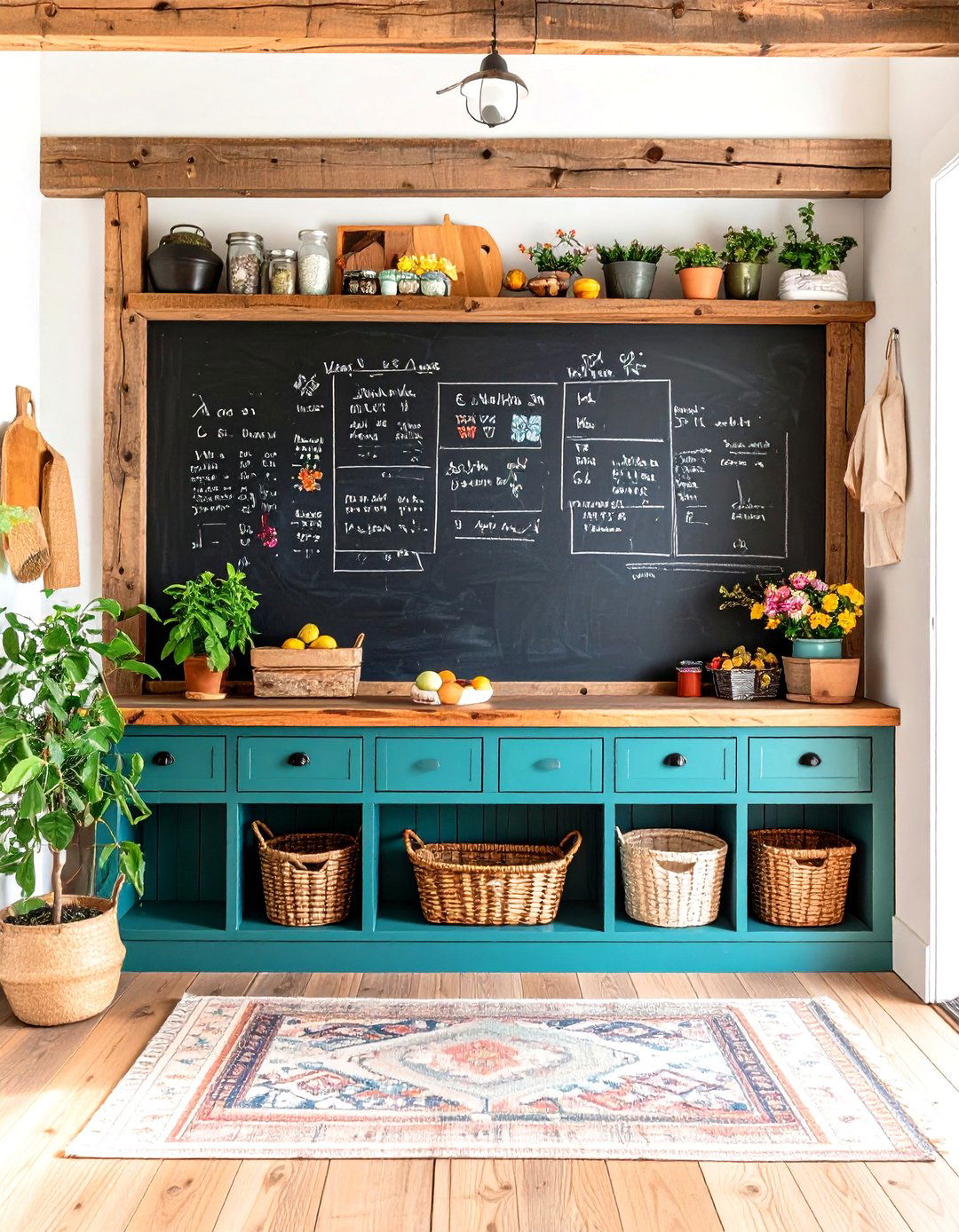 Functional Chalkboard Wall System - 24 Farmhouse Mudroom Ideas