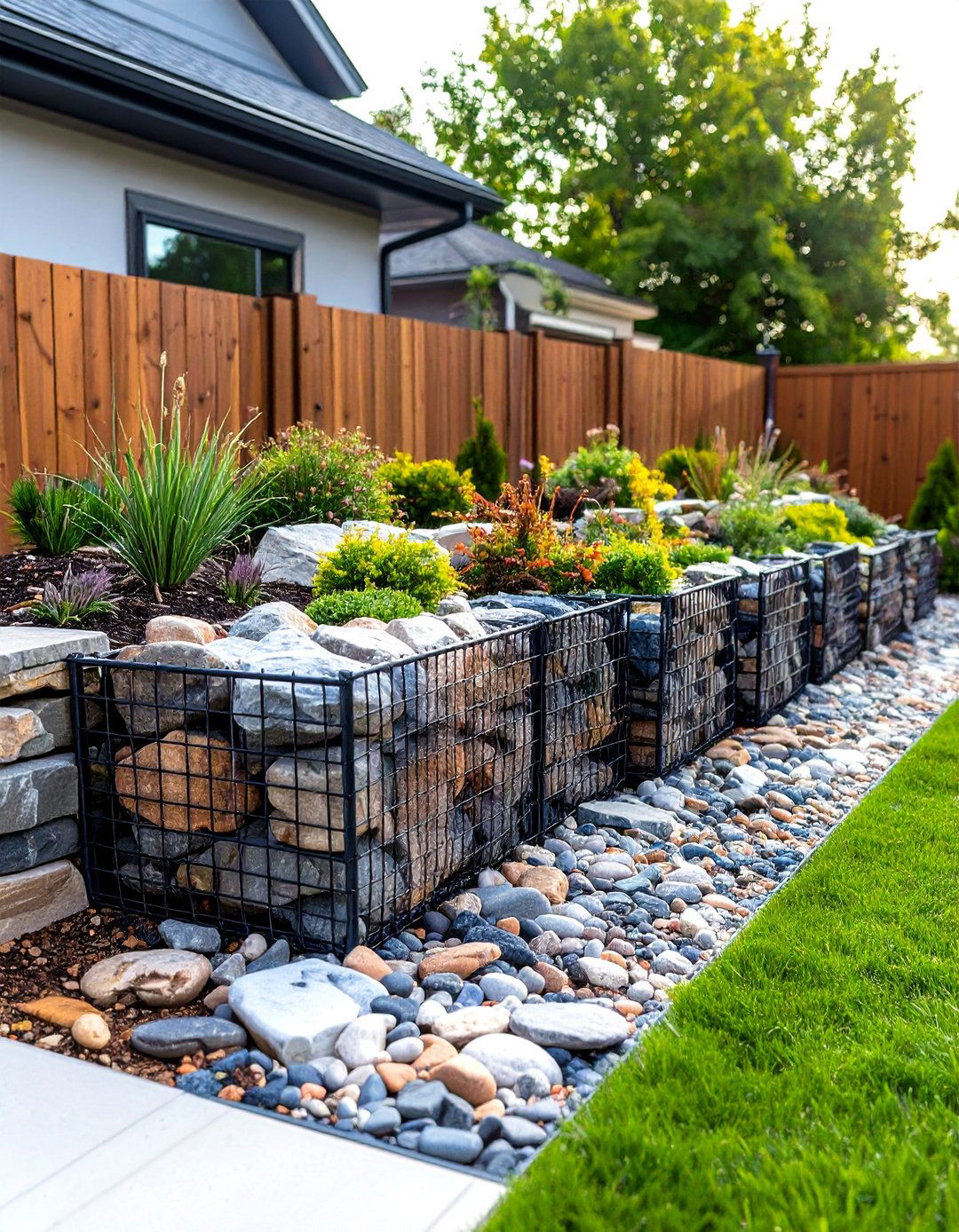 Gabion Retaining Wall with Industrial Appeal - 24 Retaining Wall Ideas for Sloped Backyard