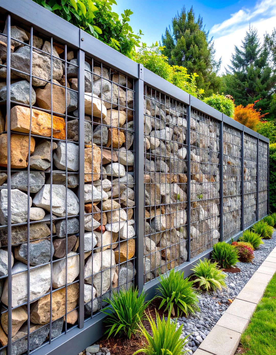 Gabion Rock Wall Barriers - 24 Small Garden Fence Ideas