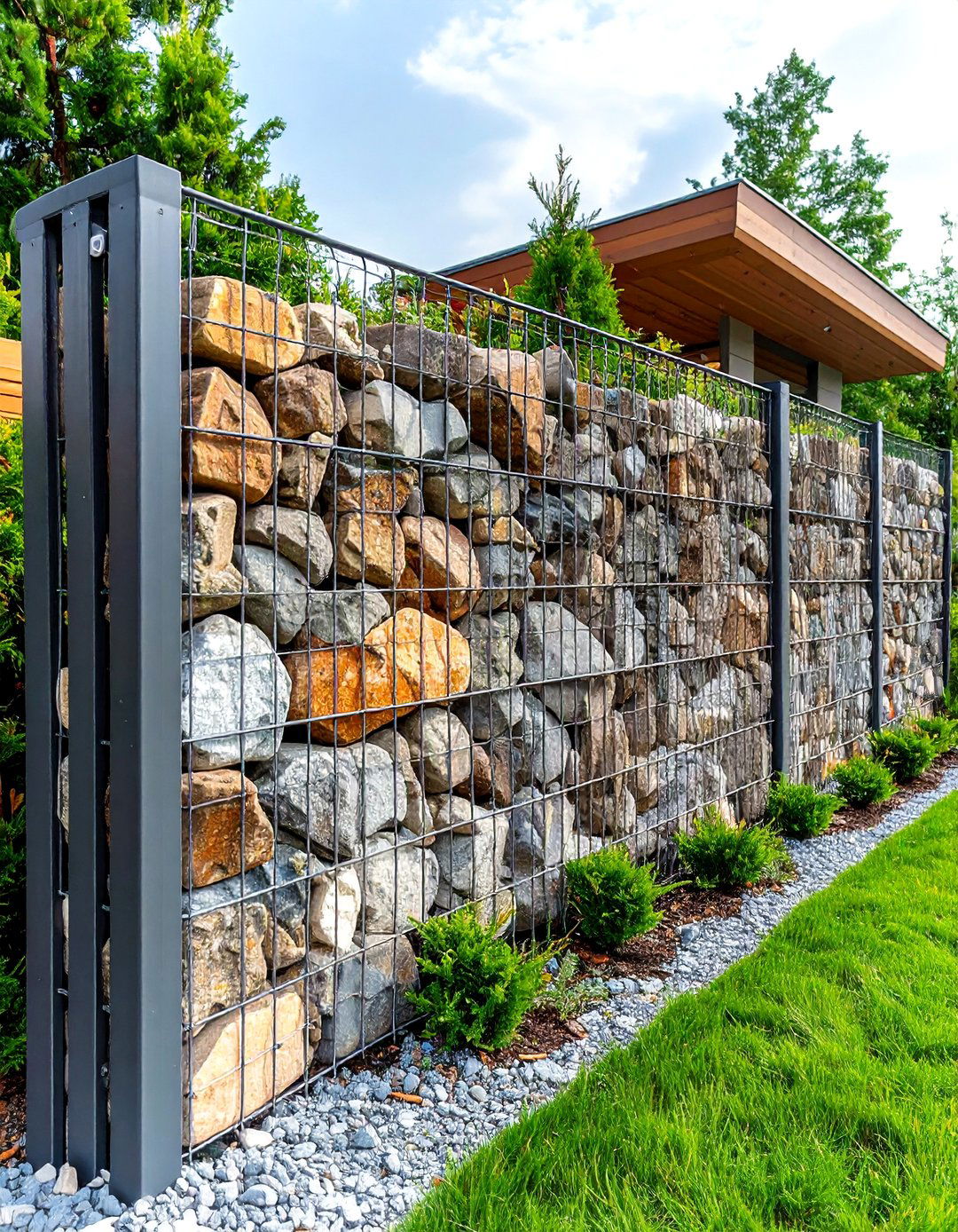 Gabion Stone Wire Fence - 24 Backyard Fence Ideas