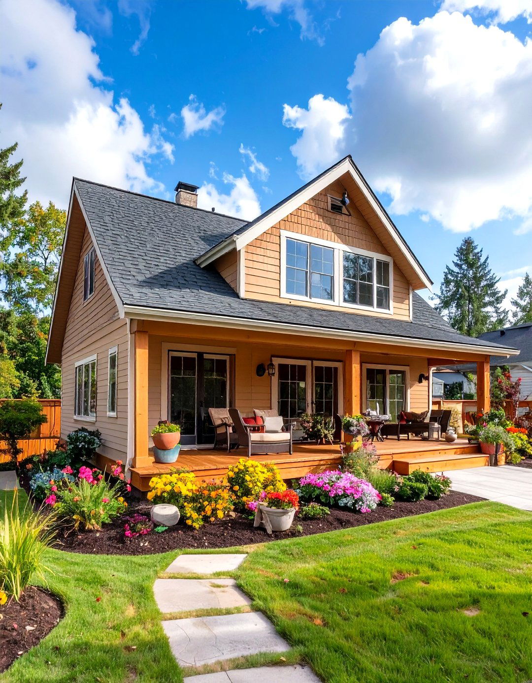 Gable Roof Sunroom with Side Deck Extension - 24 Sunroom and Deck Combo Ideas
