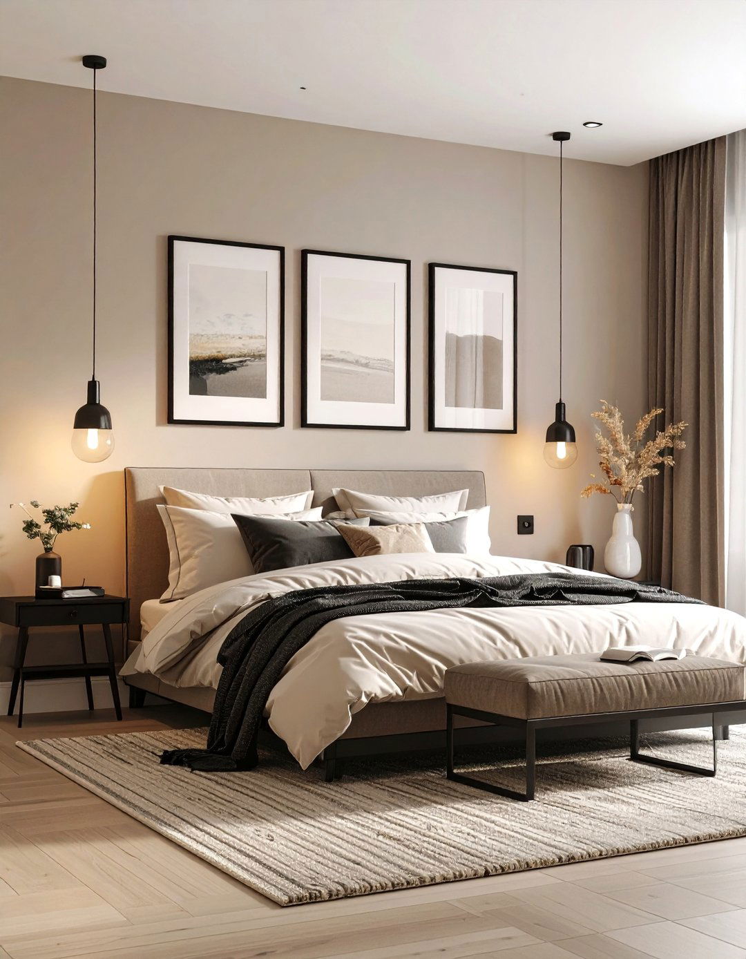 Gallery Wall Black and Beige Art Showcase - 24 Black and Beige Bedroom Design Ideas