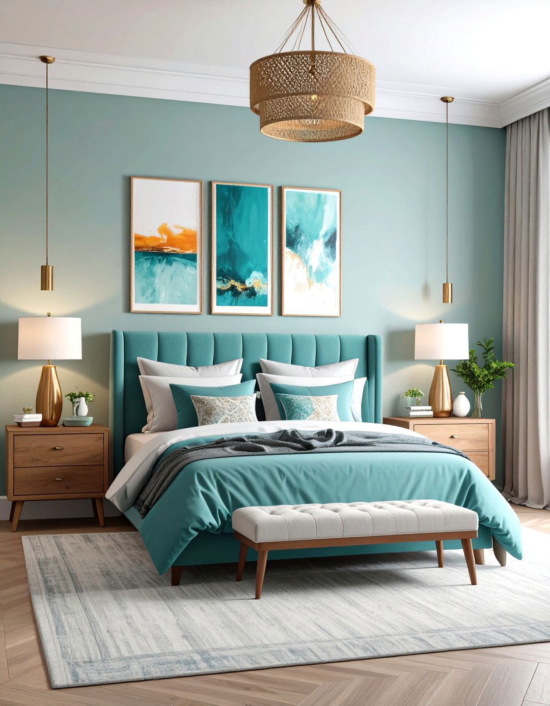 Gallery Wall Teal Orange Bedroom - 24 Teal and Orange Bedroom Ideas