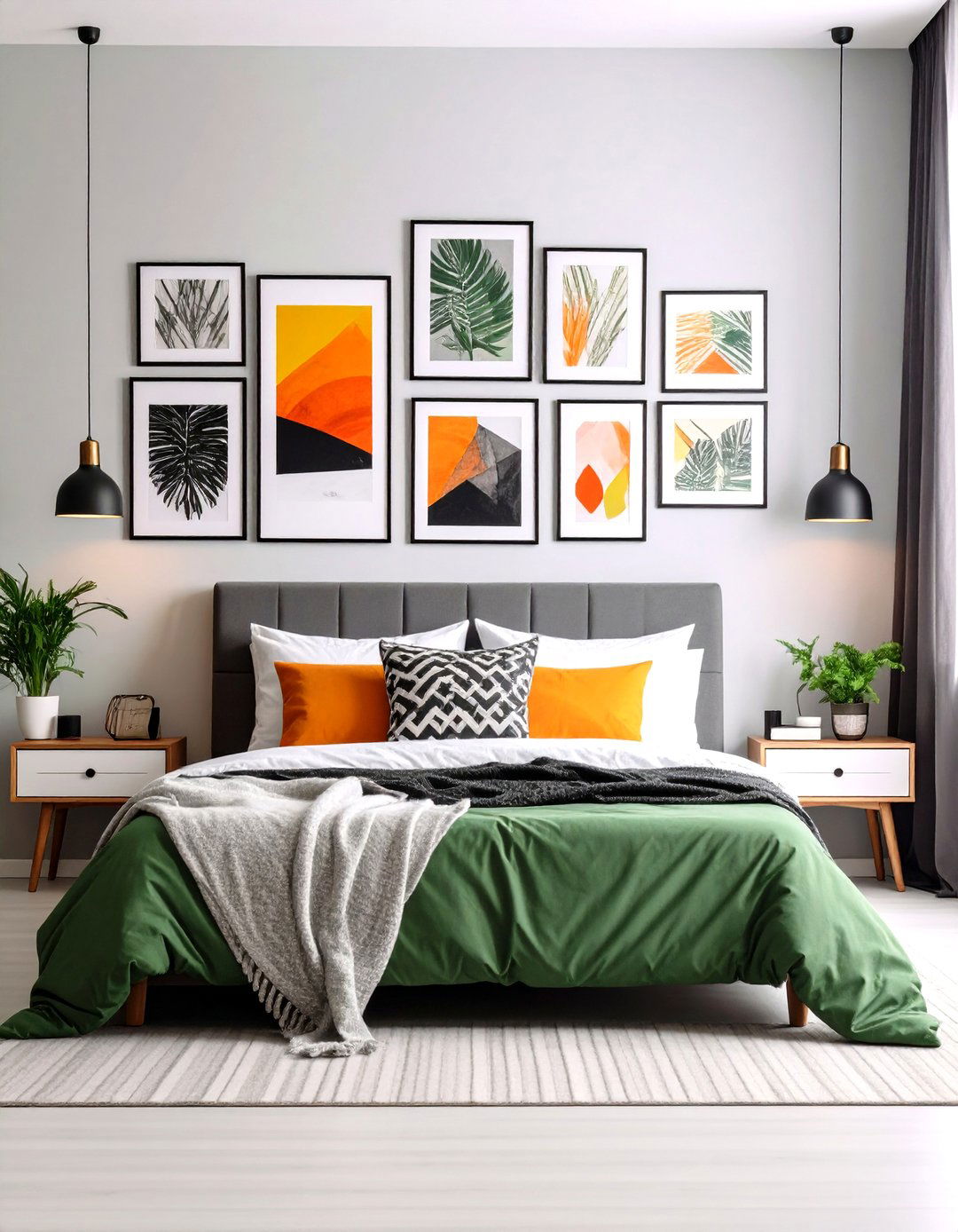 Gallery Wall of Abstract Art - 24 Midcentury Modern Bedroom Decorating Ideas