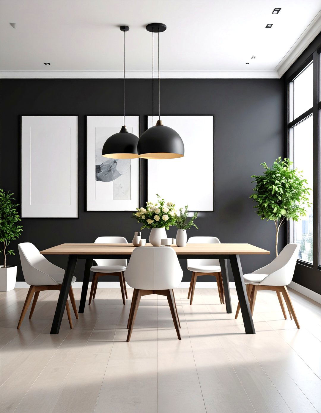 Gallery Wall on Black Background - 24 Black Accent Wall Dining Room Ideas