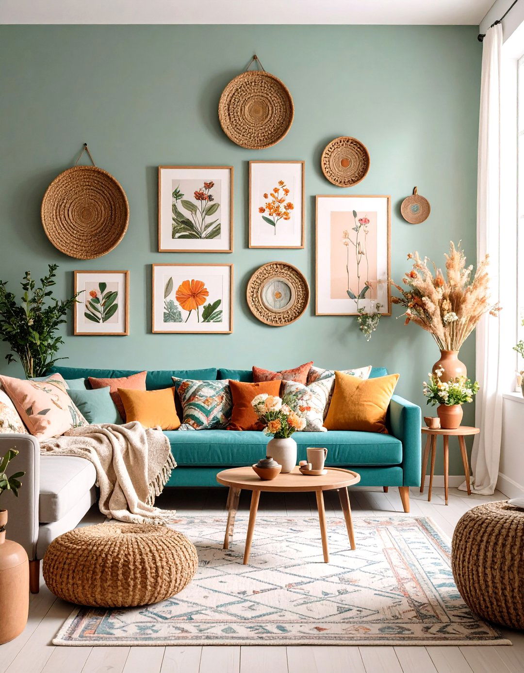 Gallery Wall with Mixed Textures and Art - 24 Boho Cottage Style Decor Ideas