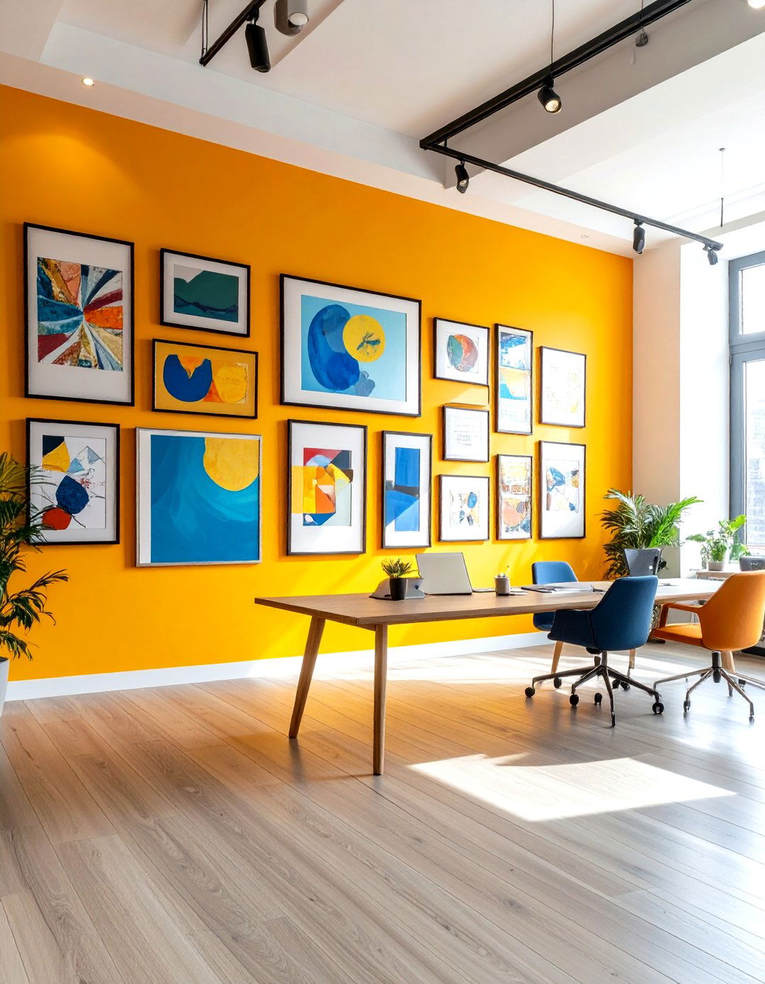 Gallery Wall with Professional Artwork and Diplomas - 24 Home Office Background Ideas