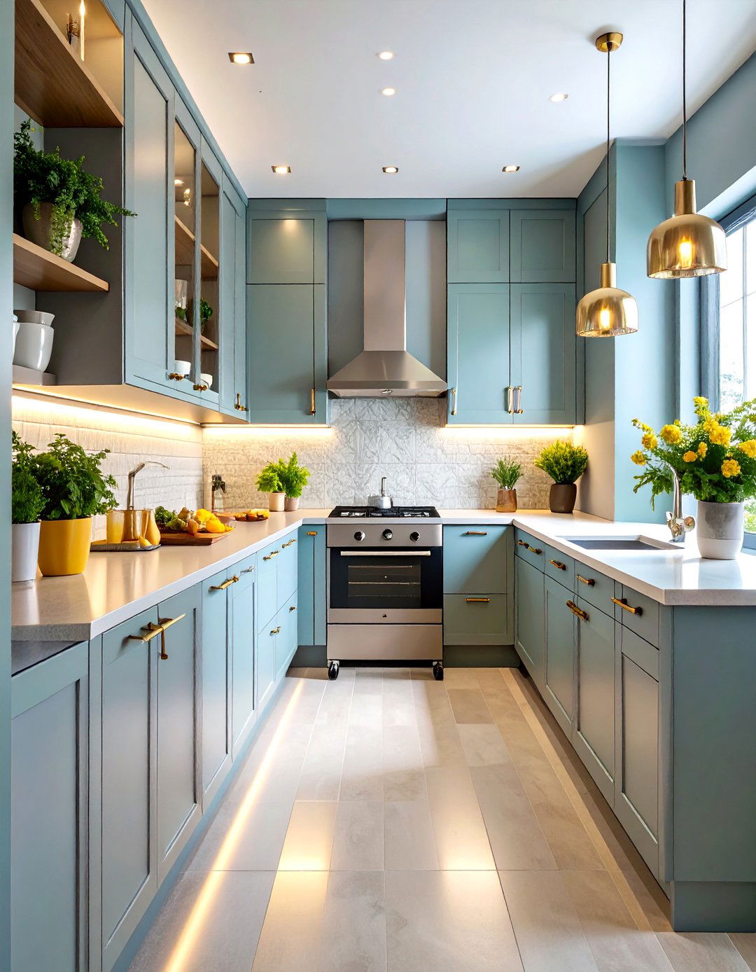 Galley Kitchen Layout with Mirror Backsplash - 24 Small Kitchen Ideas on a Budget
