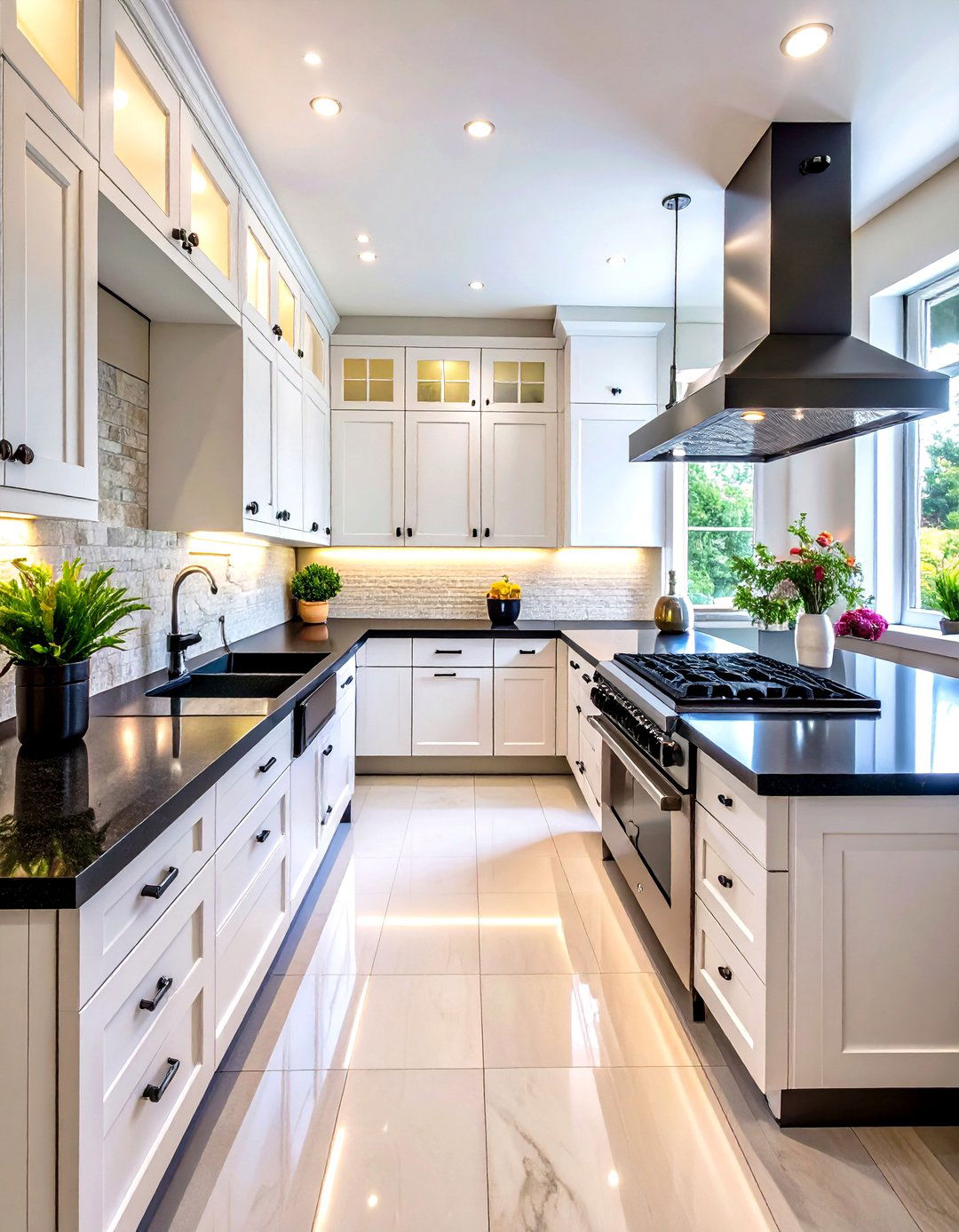 Galley Kitchen Space Optimization - 24 Kitchen With White Cabinets and Black Countertops Ideas
