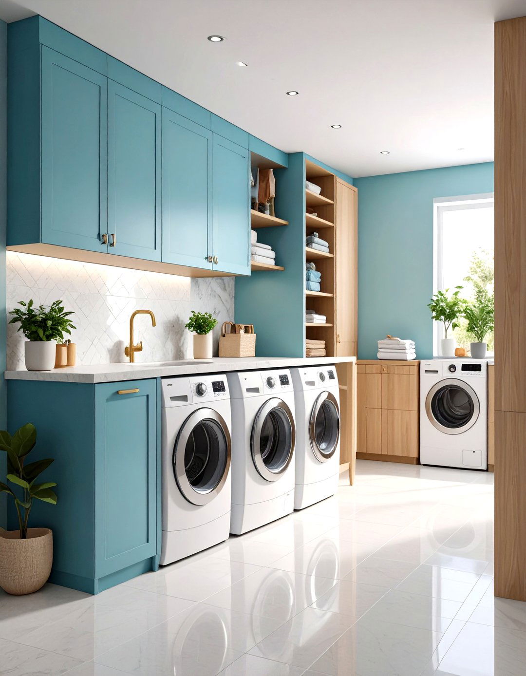 Galley Style Stackable Laundry Corridor - 24 Stackable Laundry Room Ideas