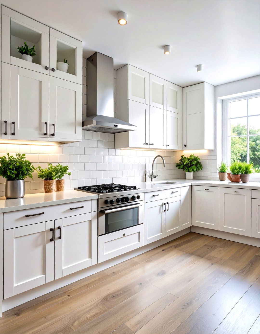Galley White Kitchen with Subway Tile Backsplash - 24 Small White Kitchen Ideas