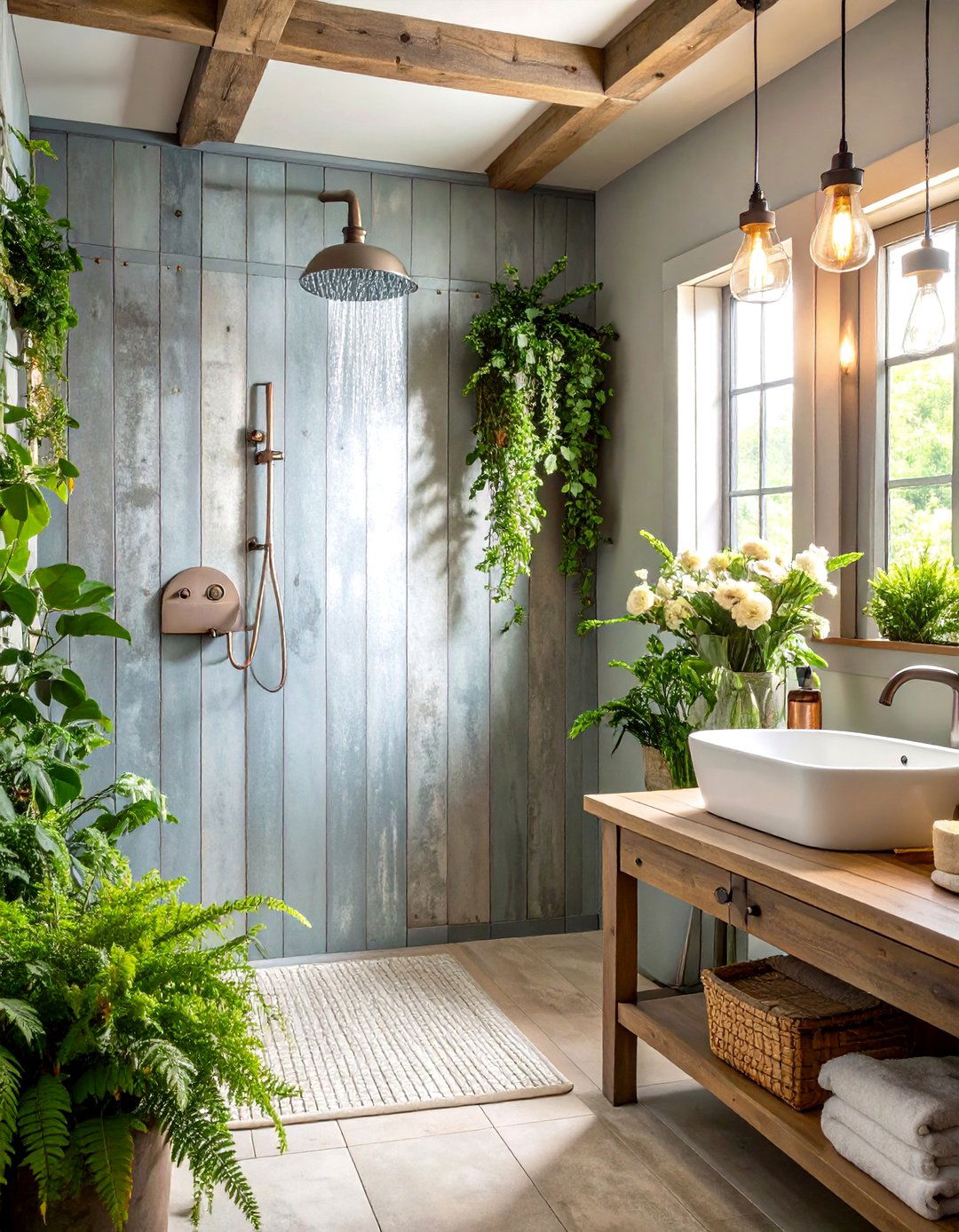 Galvanized Metal Accents - 24 Rustic Walk-in Shower Ideas