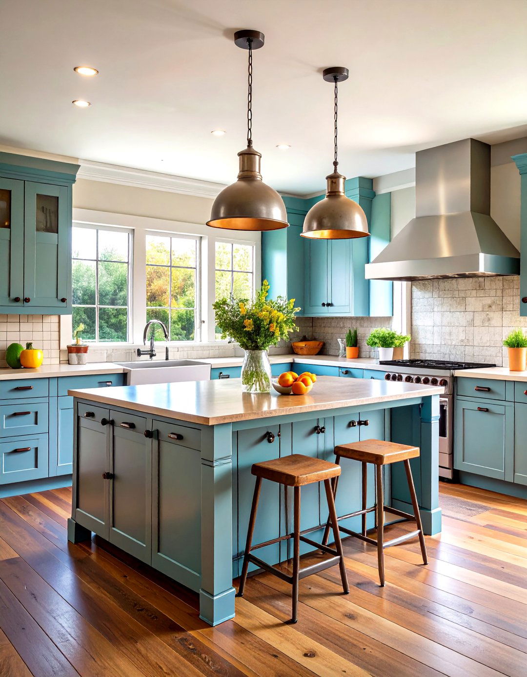 Galvanized Metal Accents Island - 24 Farmhouse Kitchen Island Ideas