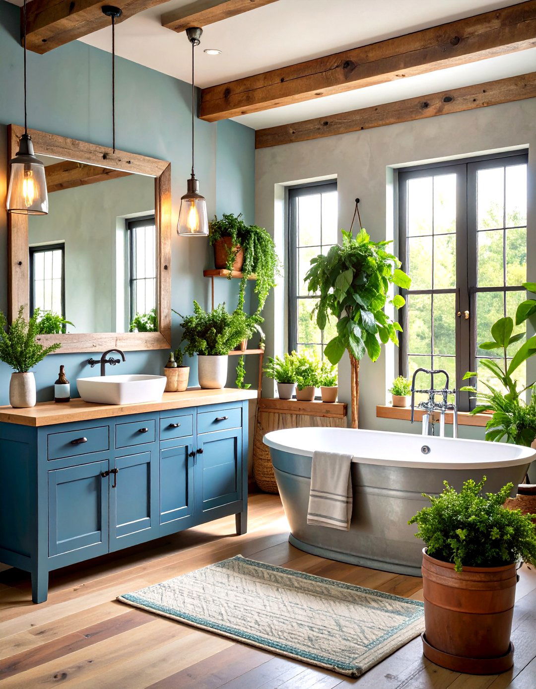 Galvanized Metal Accents Modern Farmhouse Bathroom Design - 24 Modern Farmhouse Bathroom Ideas