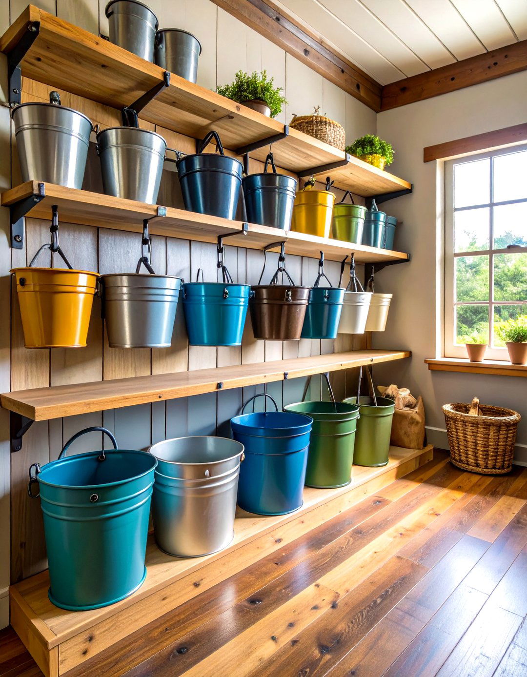 Galvanized Metal Storage Accents - 24 Farmhouse Mudroom Ideas