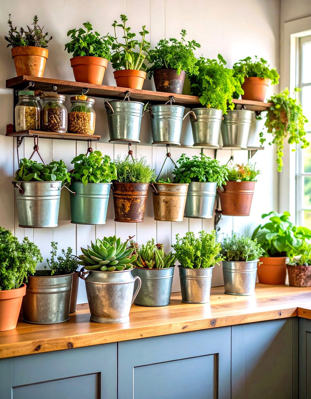 Galvanized Metal Wall Planters - 24 Rustic Wall Decor Ideas