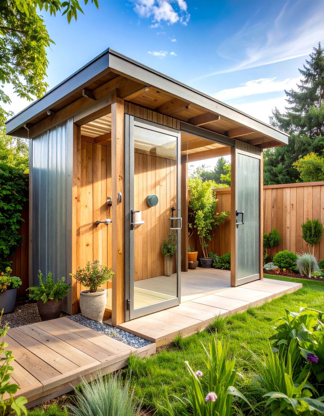 Galvanized Metal and Wood Combination - 24 Rustic Outdoor Bathroom Ideas