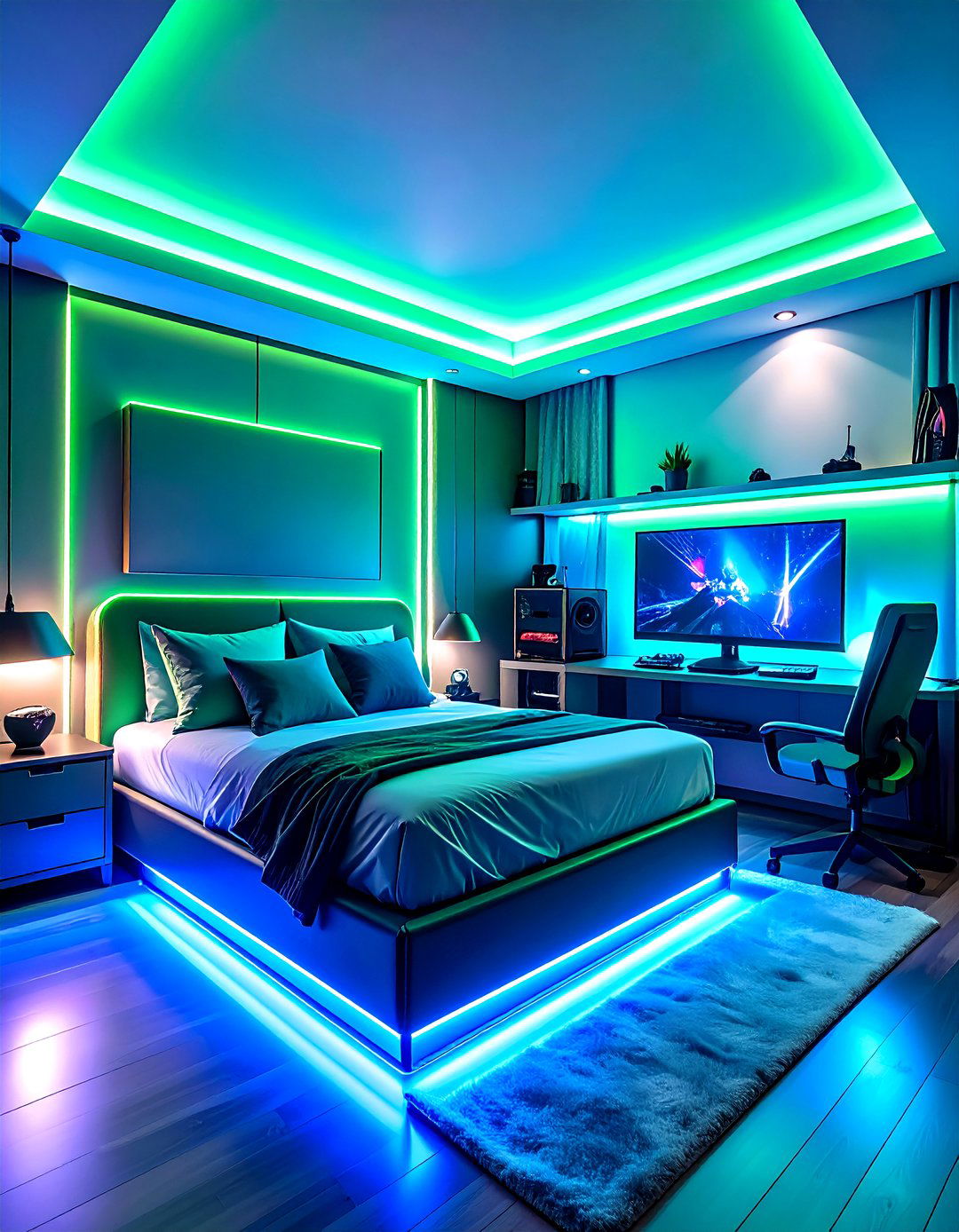 Gaming Setup Integration - 24 Neon Bedroom Ideas