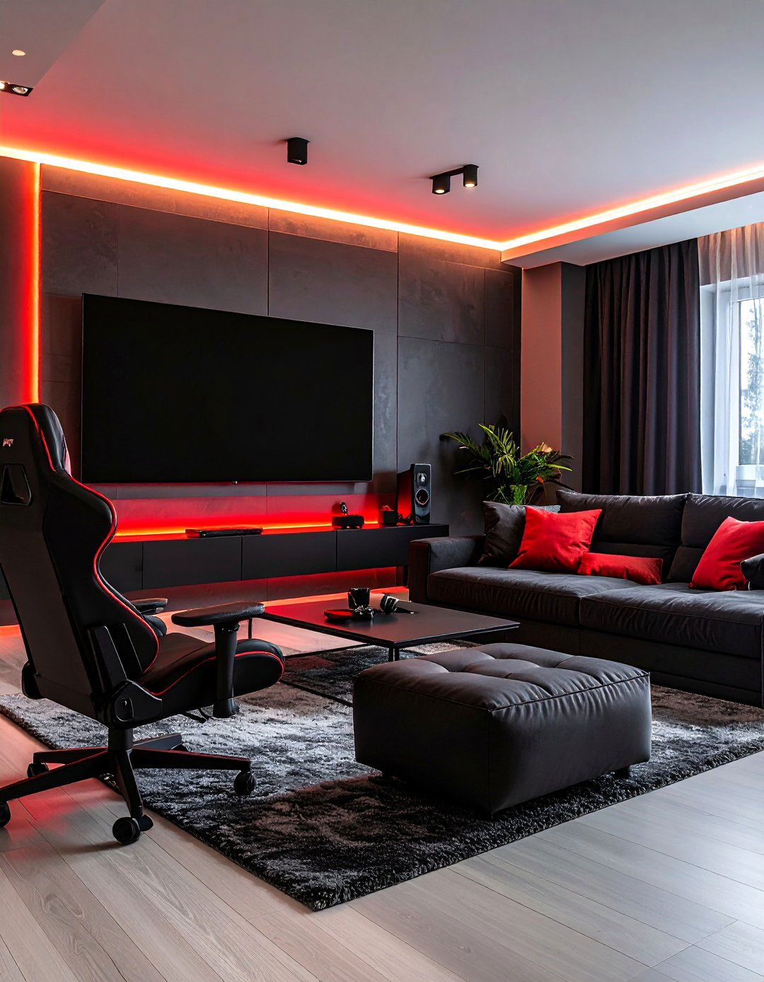 Gaming and Recreation Living Space - 24 Black and Red Living Room Ideas