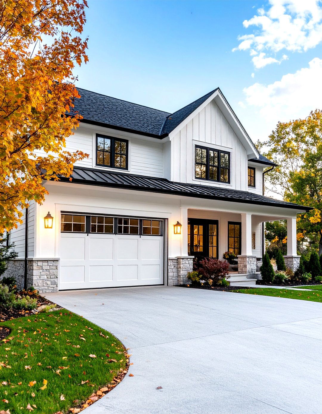 Garage Door Integration Strategies - 24 White Farmhouse With Black Windows Ideas
