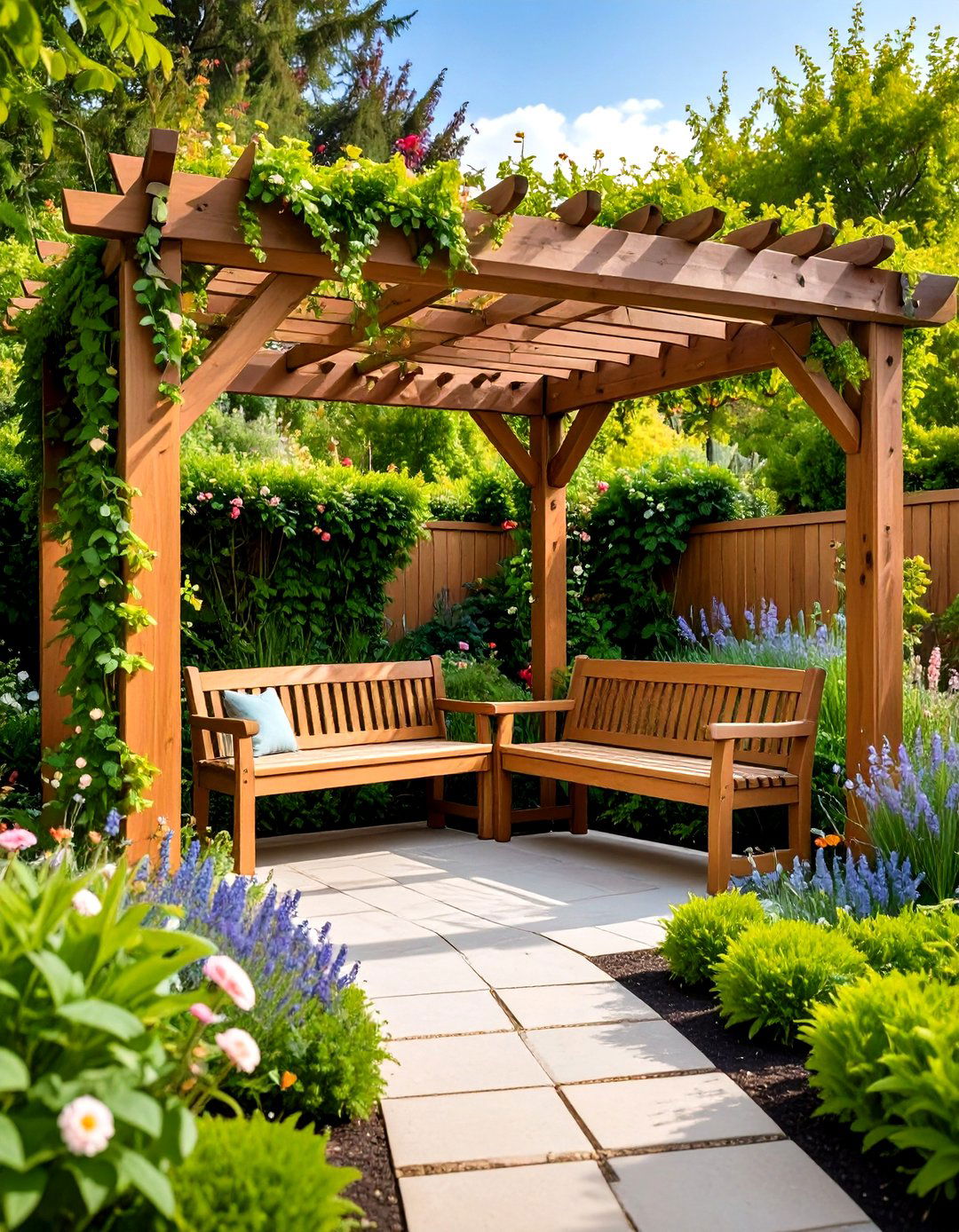 Garden Arbor with Integrated Seating - 24 Garden Shade Ideas