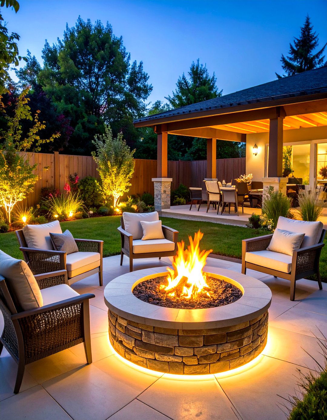 Garden Fire Feature Integrated Lighting - 24 Garden Lighting Ideas