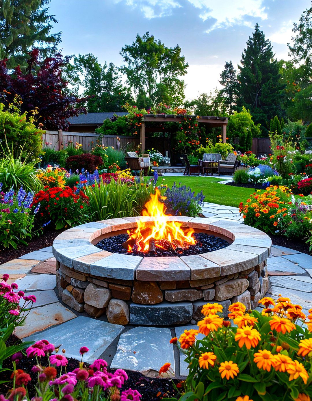Garden Integrated Flagstone Fire Pit Design - 24 Flagstone Fire Pit Ideas