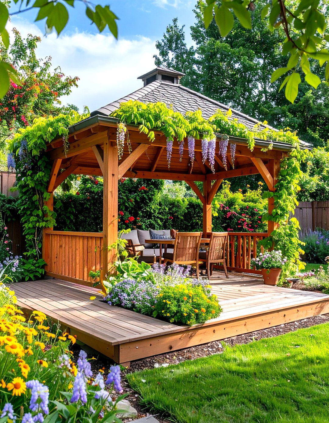 Garden Integrated Gazebo with Climbing Plants - 24 Gazebo on Deck Ideas