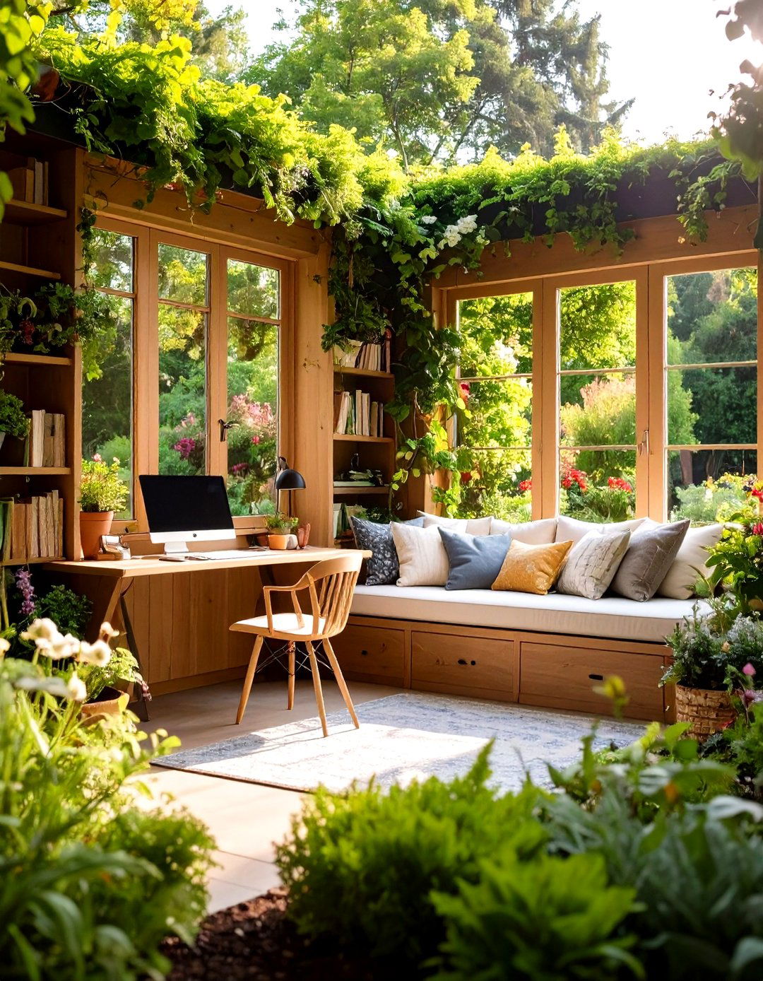 Garden Office with Built in Reading Nook - 24 Garden Office Ideas