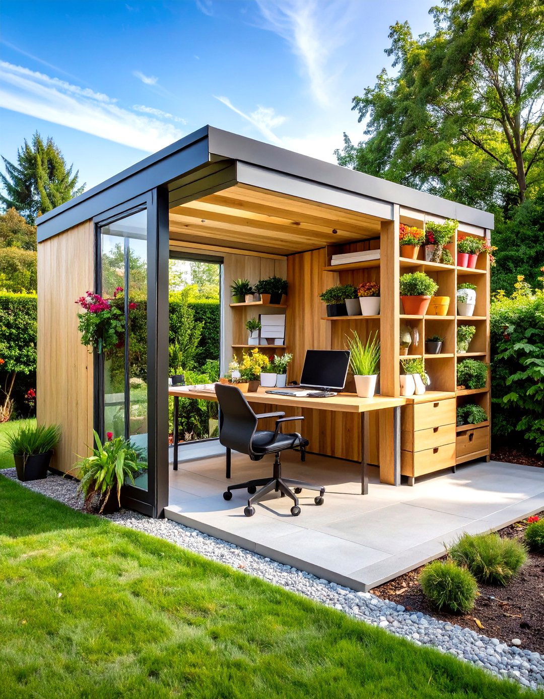 Garden Office with Integrated Storage Solutions - 24 Garden Office Ideas