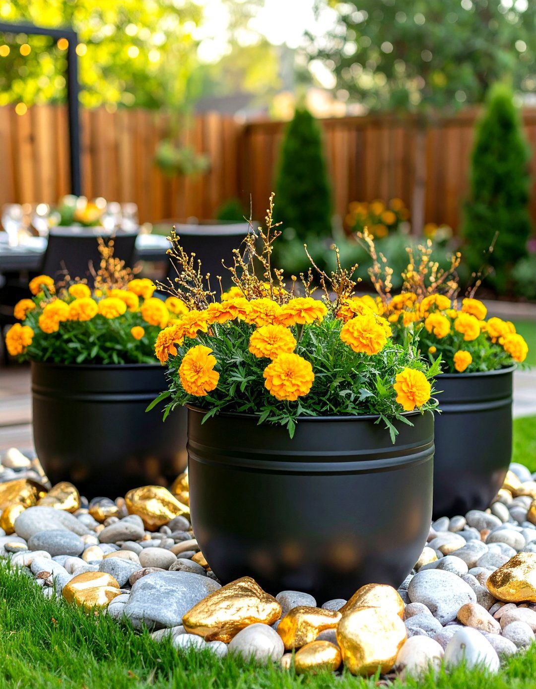 Garden Party Elegance Outdoor Sophistication - 24 Black and Gold Centerpiece Ideas