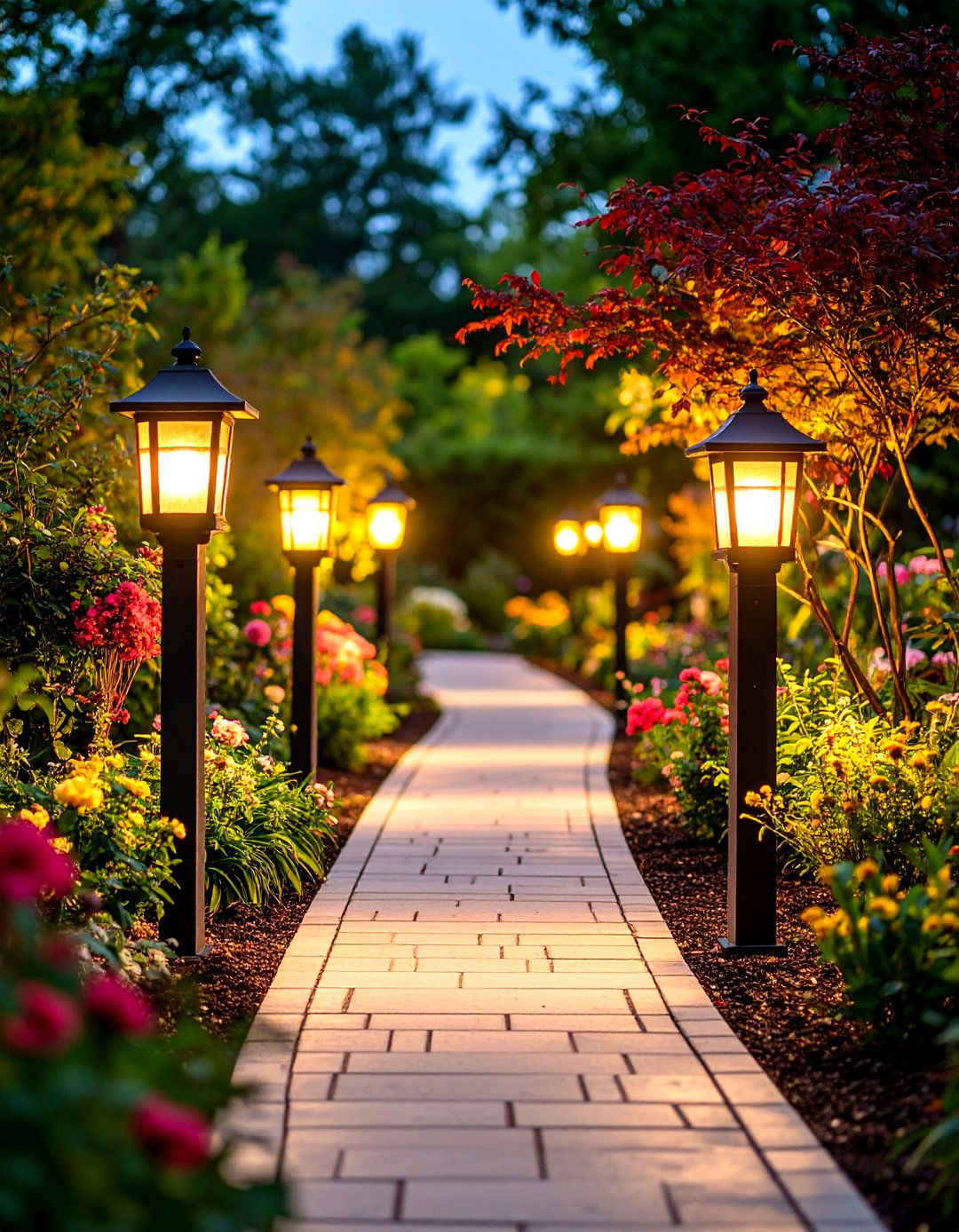 Garden Path Lighting with Decorative Post Integration - 24 Outdoor Lighting Ideas