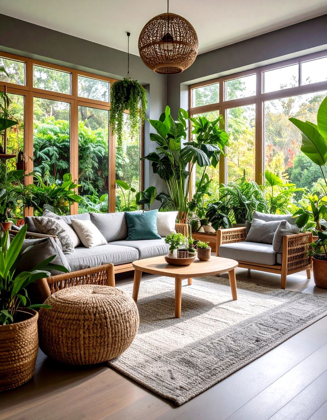 Garden Room with Botanical Green and Stone Grey - 24 Green and Grey Living Room Ideas