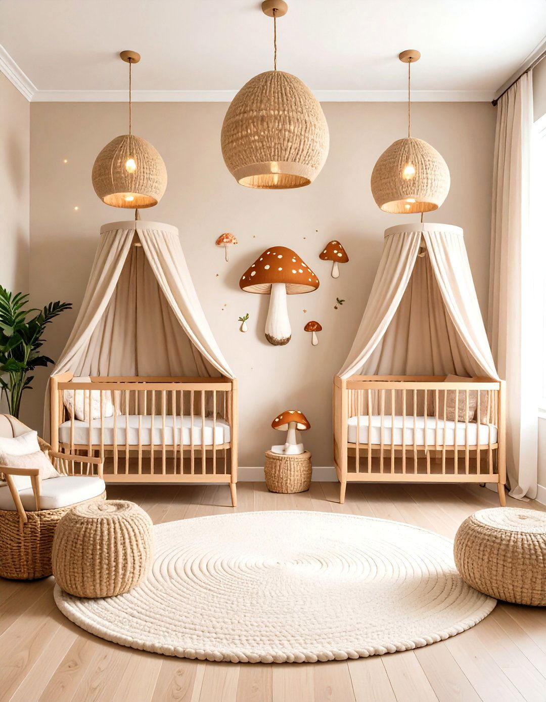 Gender Neutral Mushroom Forest Theme - 24 Twin Nursery Ideas