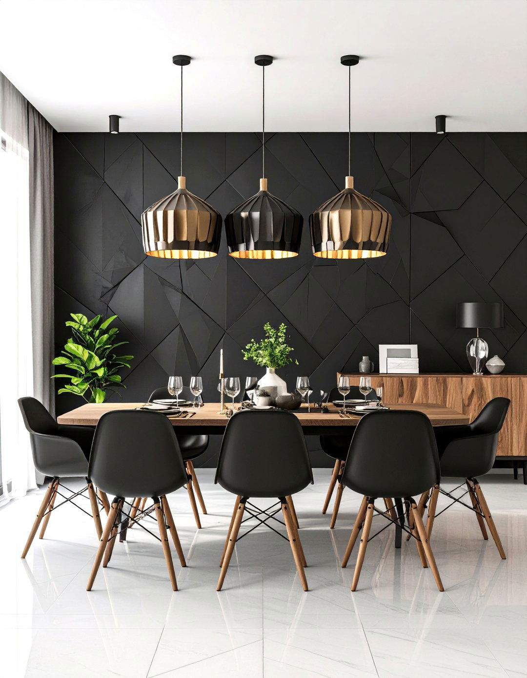 Geometric Black Pattern Wall - 24 Black Accent Wall Dining Room Ideas