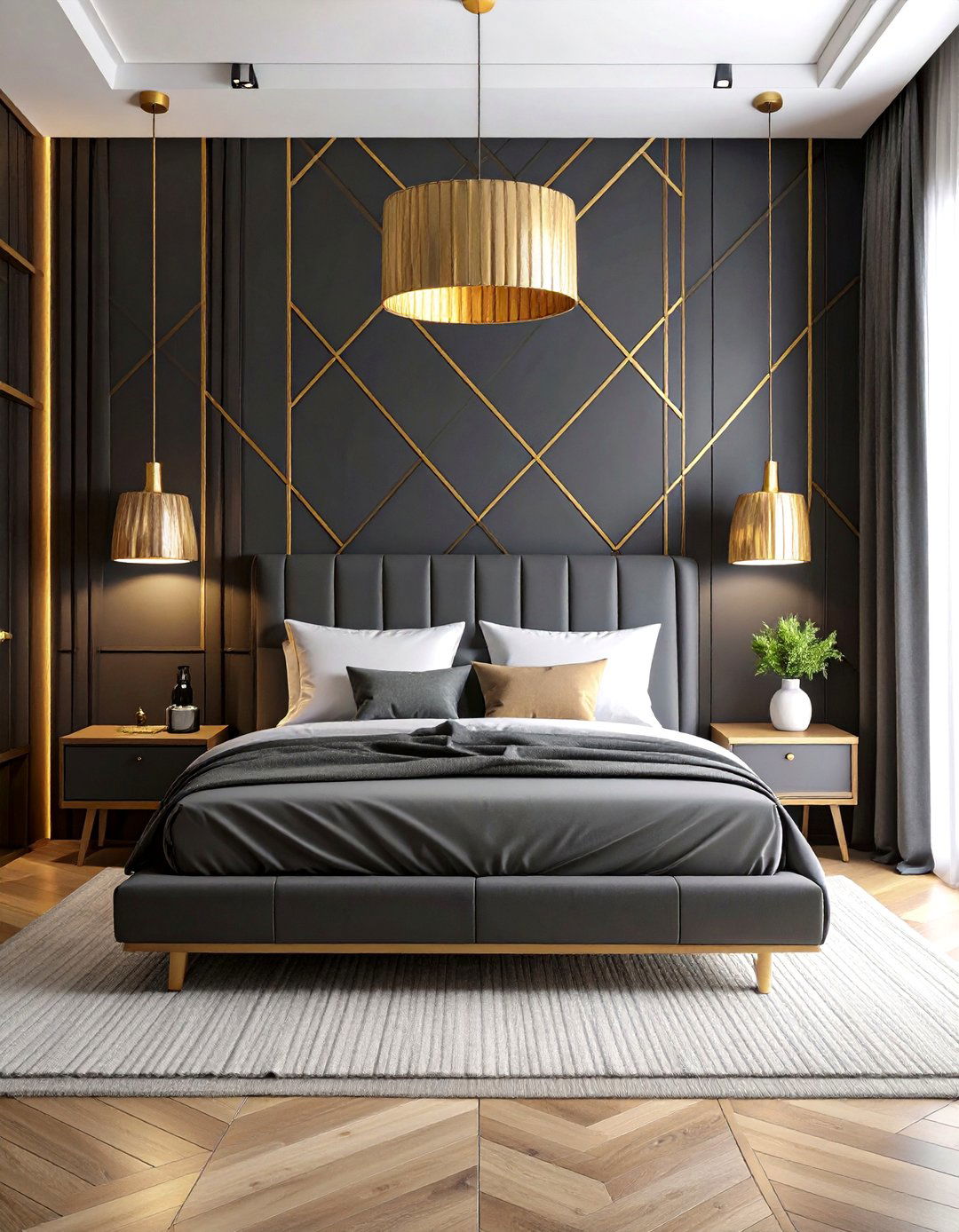 Geometric Black Wallpaper Design - 24 Black Accent Wall Bedroom Ideas